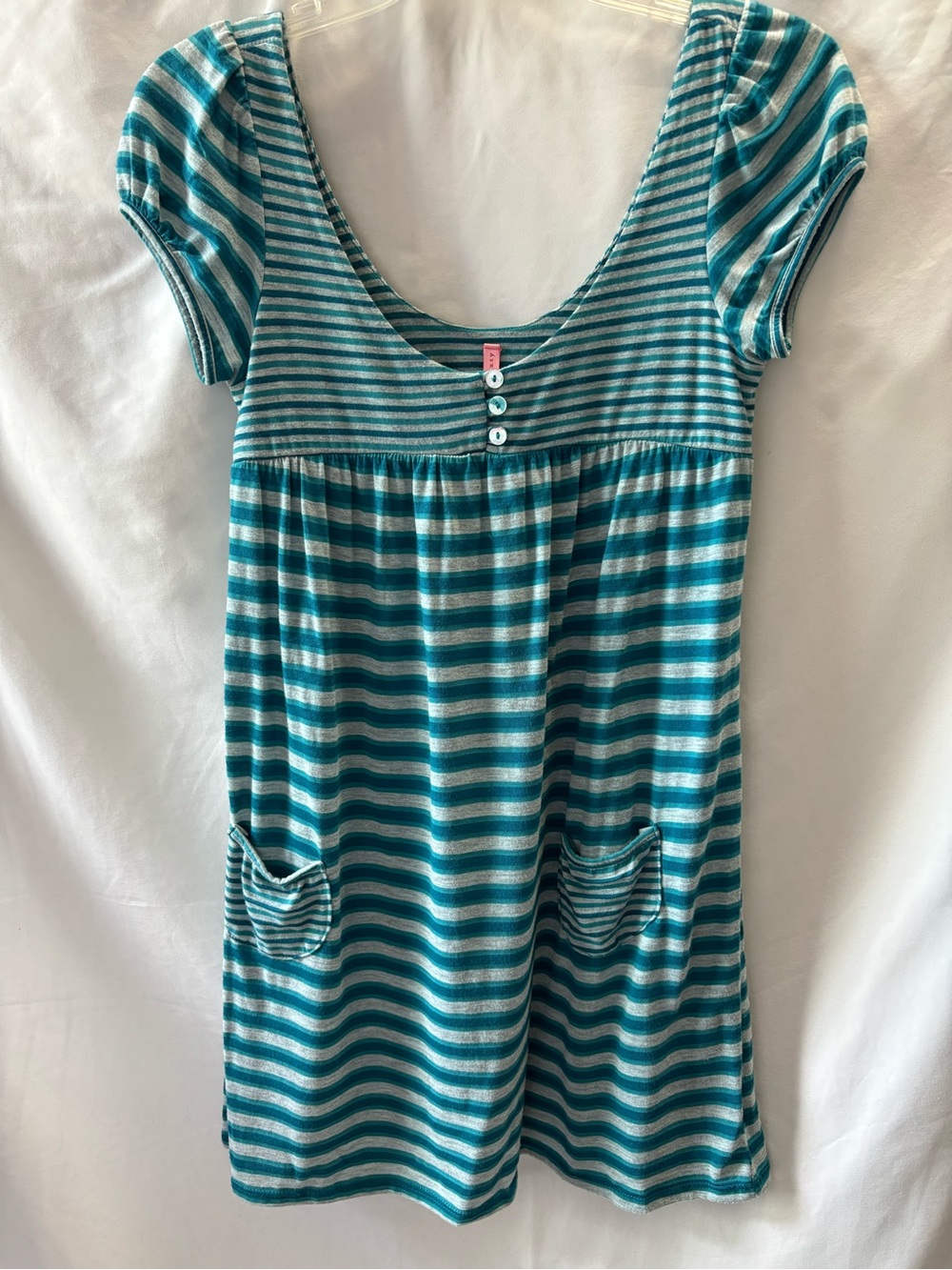 Eight Sixty Boutique Teal Striped Babydoll Dress Pockets S